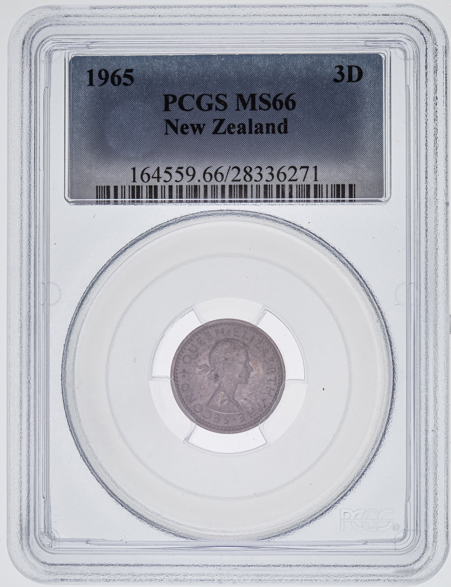 45 · New Zealand, Threepence, 1965, PCGS - MS66