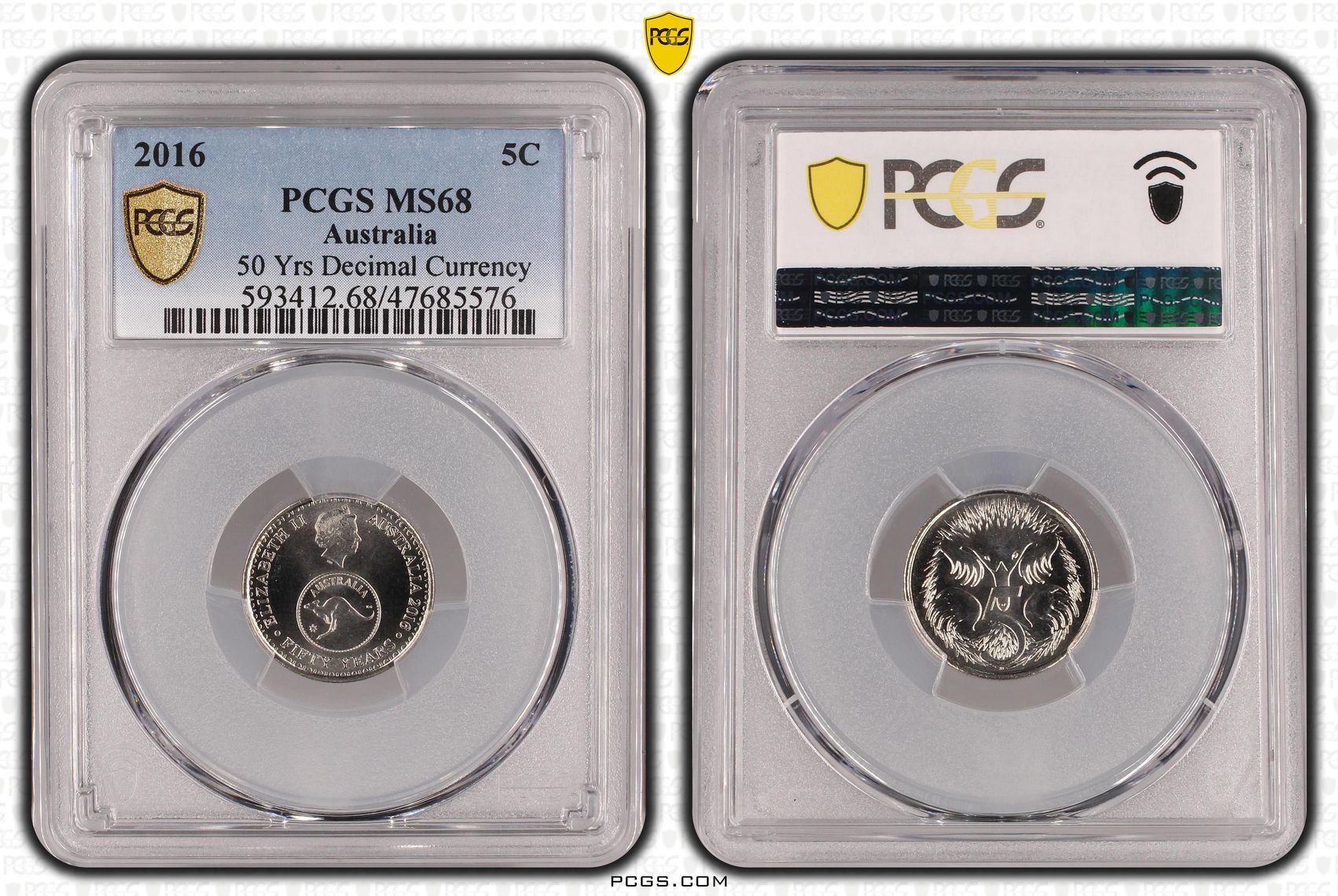50 Yrs Decimal Currency , Five Cent, 2016, PCGS MS68