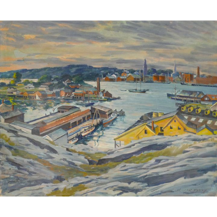 Victor Petry (1903-1996 NY) Harbor Scene Oil on Canvas 18''x22''
