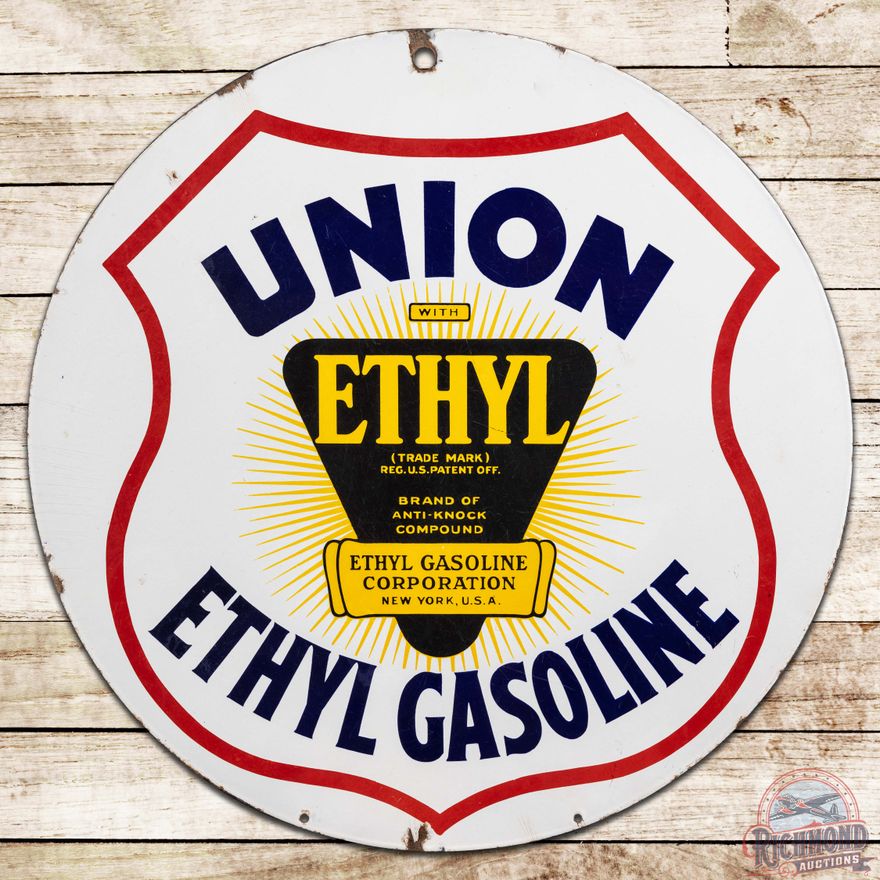 Union Ethyl Gasoline 30" DS Porcelain Sign w/ Logo