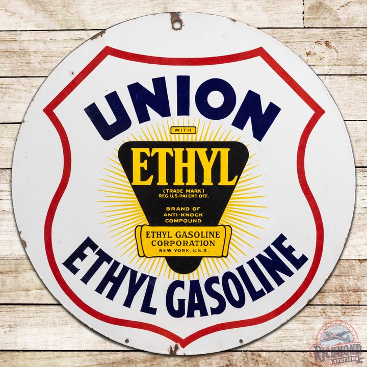 Union Ethyl Gasoline 30" DS Porcelain Sign w/ Logo