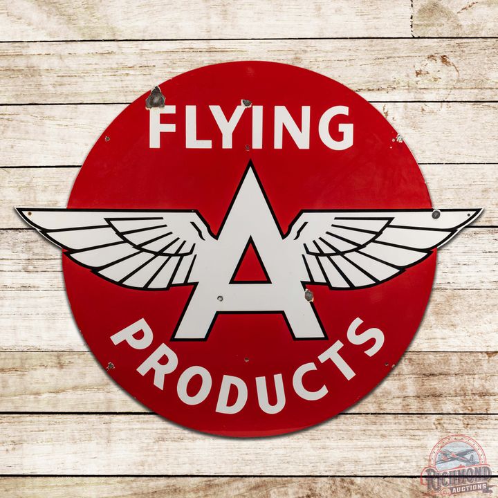Rare Flying A Products 48" Die Cut SS Porcelain Sign w/ Logo