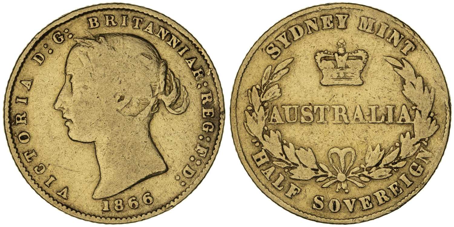 Victoria, Sydney Mint - Type II, Half Sovereign, 1866, aVG