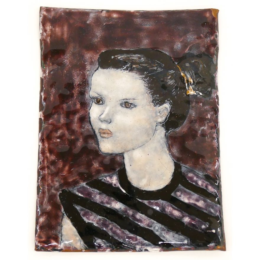 Lisel Salzer ''Girl in Stripes'' Limoges Enamel