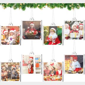 WEYSAT 8 PCS CHRISTMAS PHOTO ORNAMENTS SMALL HANGING PICTURE FRAME ORNAMENTS WALLET SIZE PICTURE FRAMES FOR CHRISTMAS TREE DECORAT