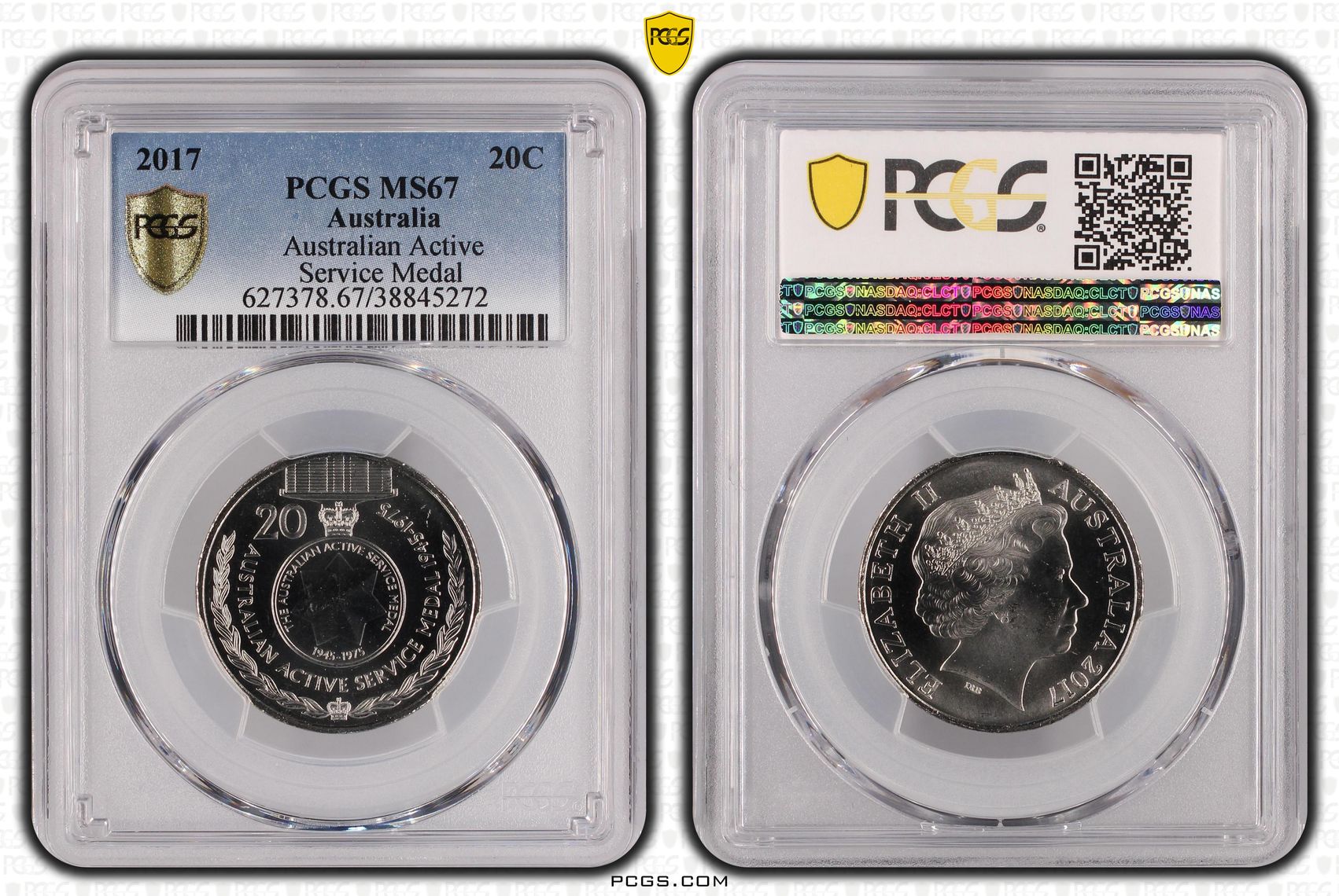 2017 Australia Twenty Cent, 20c Australian Active Service Medal PCGS - MS67 POP 1/0 -272