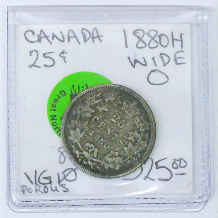 1880-H Canadian Wide O Silver Quarter VG8