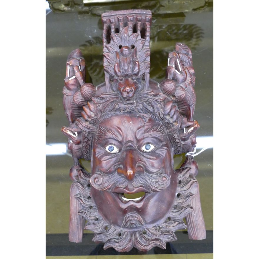 Chinese Hardwood Carved Wall Mask 14''x10''