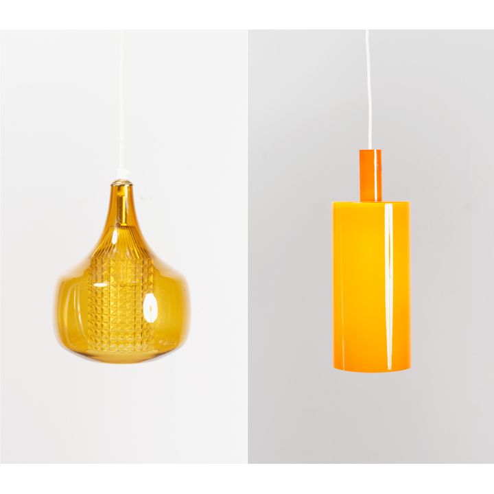 Three retro pendant lamp shades in glass