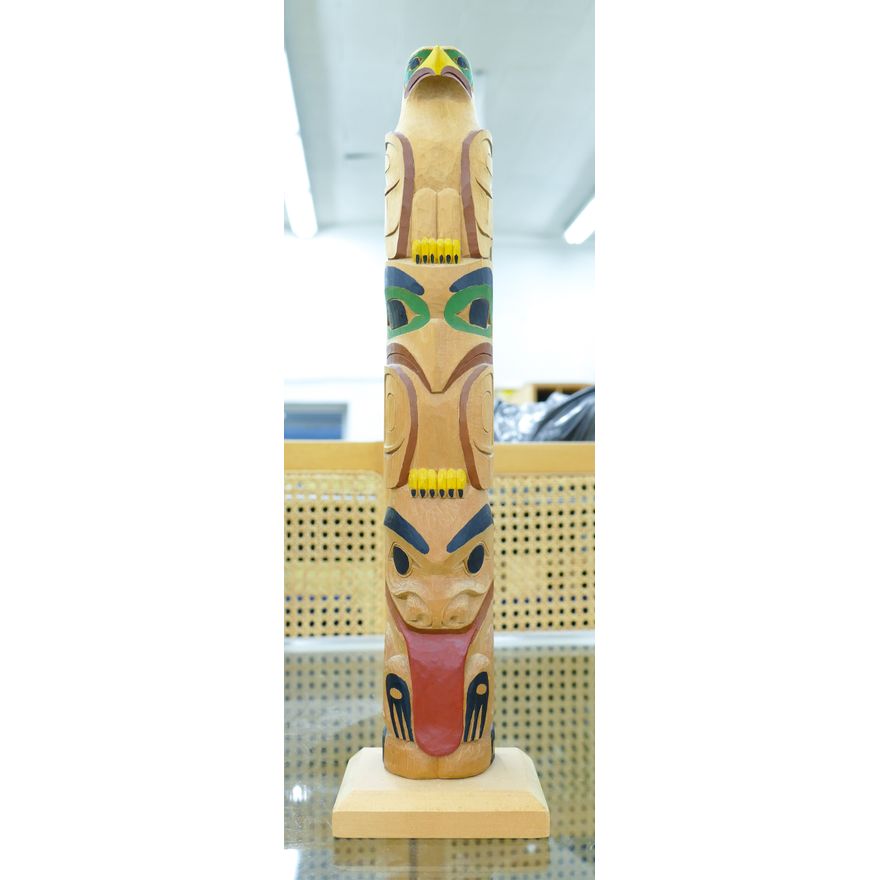 Northwest Coast Eagle Cedar Totem Pole Model 16'' - Unsigned