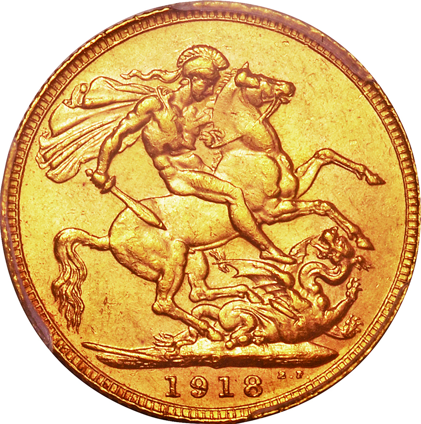 オーストラリア (Australia)/ ジョージ5世像 1ソブリン金貨 1918