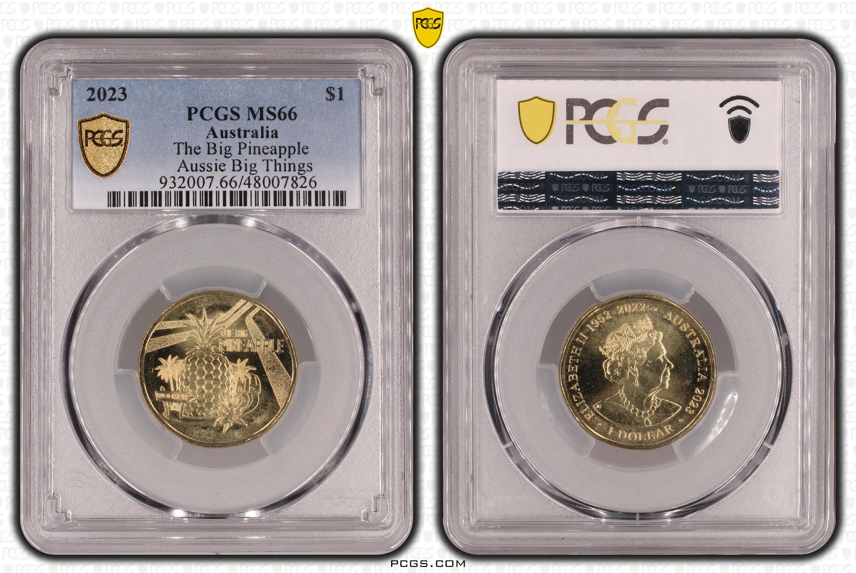 329 · Elizabeth II, The Big Pineapple Aussie Big Things , One Dollar, 2023, PCGS MS66
