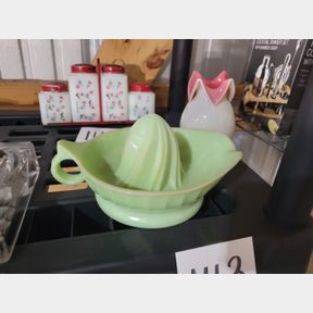 Jadeite Uranium glass juicer and handblown vase