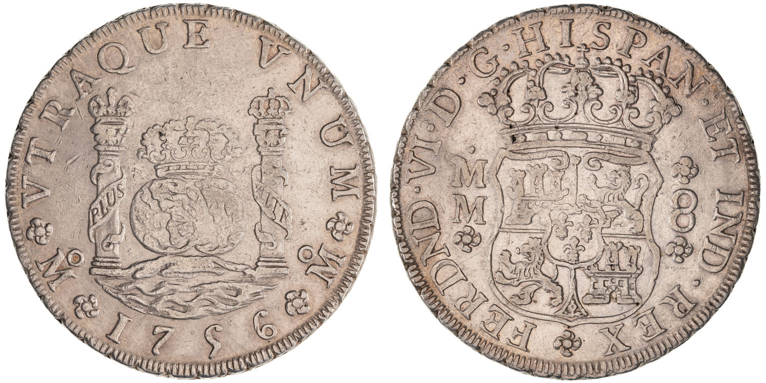 Spain & Colonies, Ferdinand VI, Colonial Mexico - Spanish Pillar Dollar , Eight Reales, 1756, VF