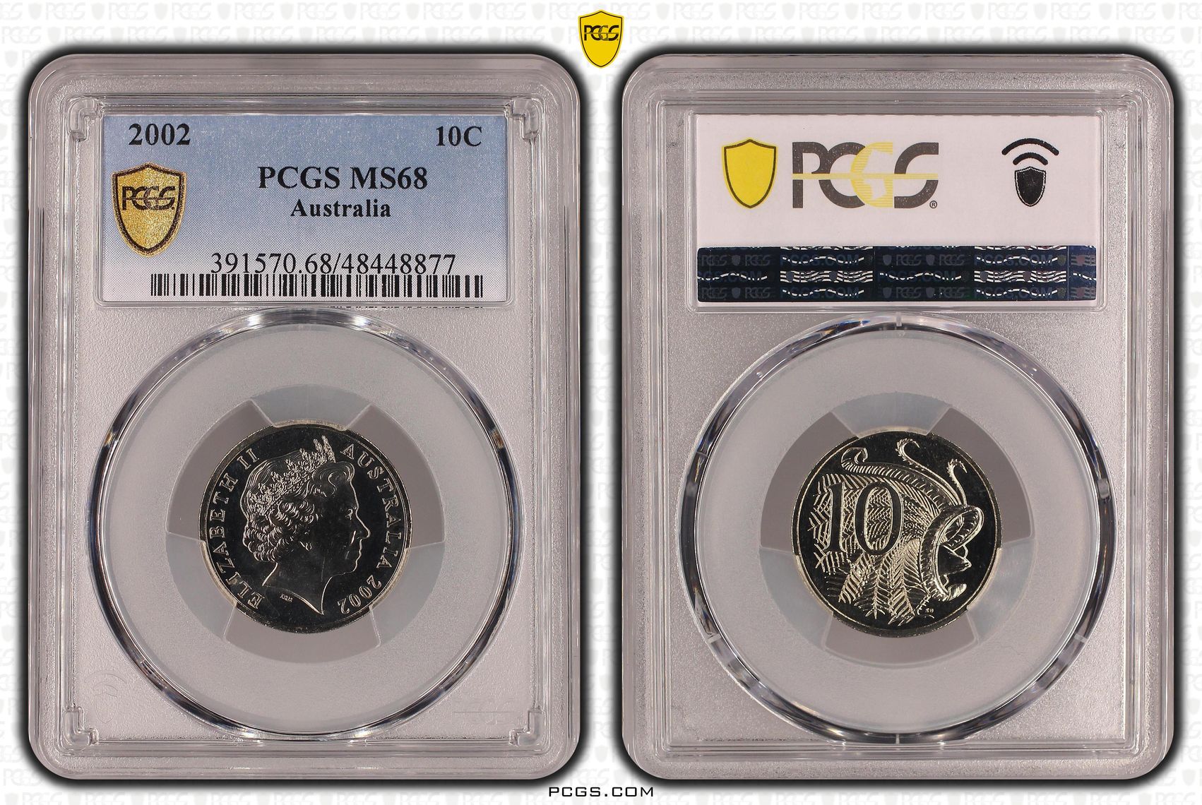 Elizabeth II, Ten Cent, 2002, PCGS MS68