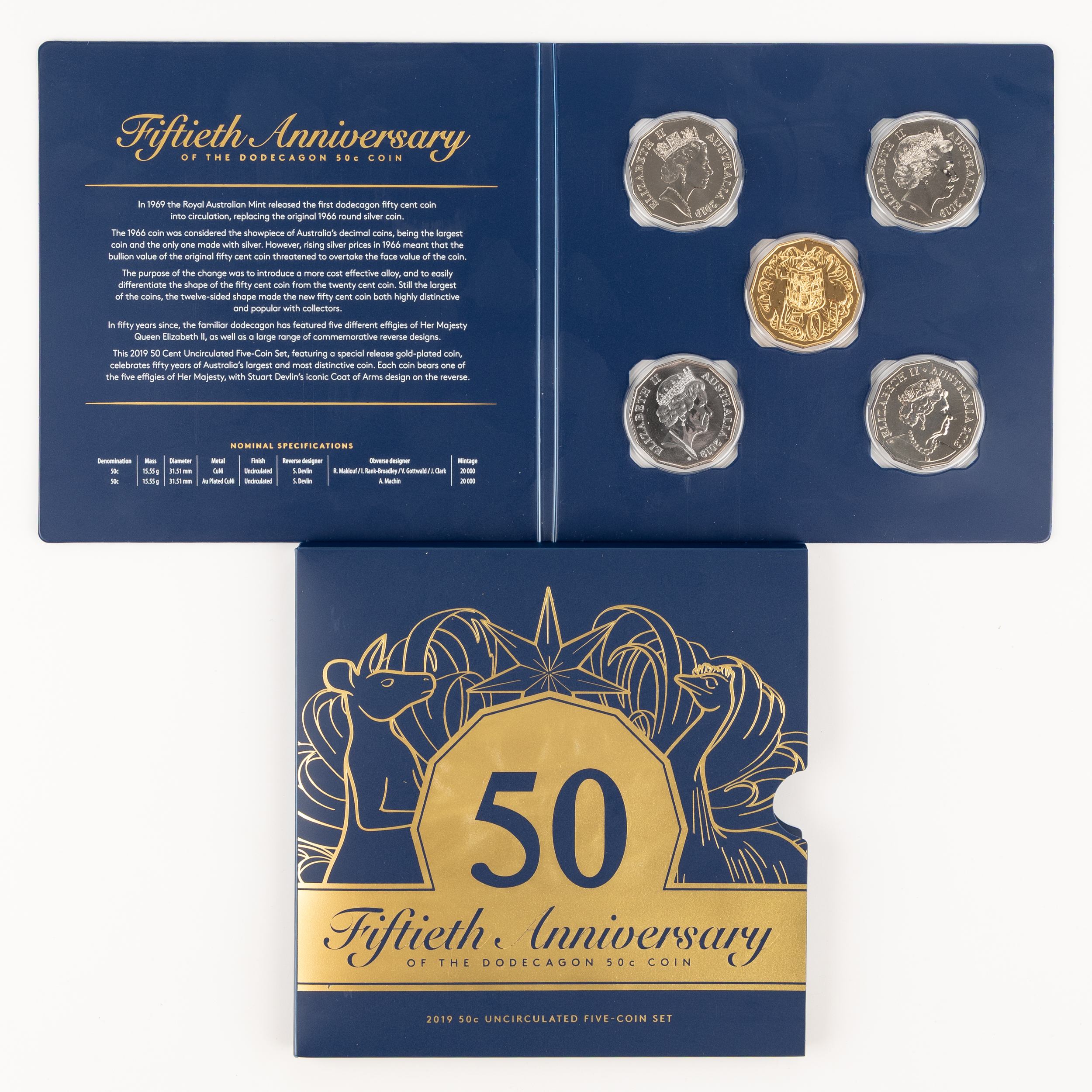 Elizabeth II, RAM - Fiftieth Anniversary of the Dodecagon, Fifty Cents, 2019, UNC