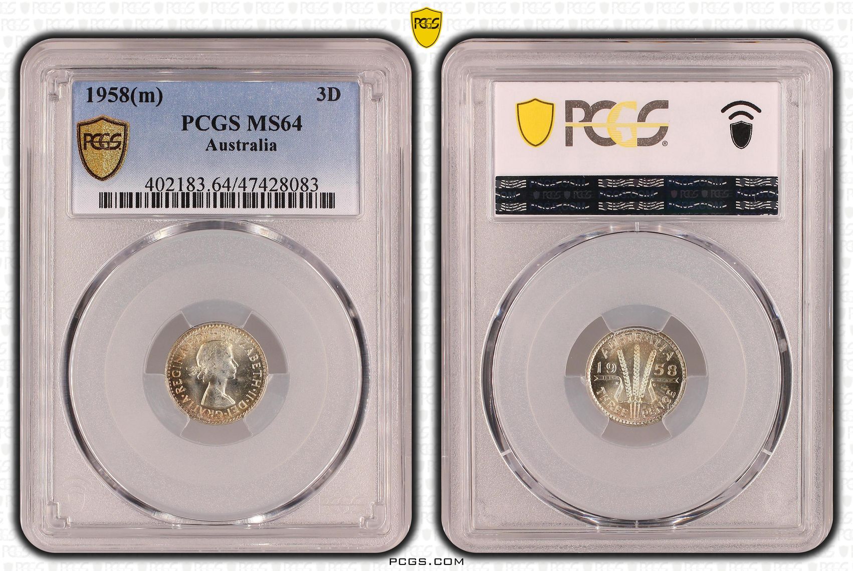 Threepence, 1958(m), PCGS MS 64