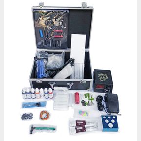 Professional Complete Double Gun Tattoo Kit with Lockable Aluminum Case 2 Guns Tattoo Kit |