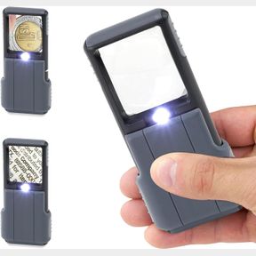 CARSON 5X MINIBRITE LED LIGHTED SLIDE-OUT ASPHERIC MAGNIFIER WITH PROTECTIVE SLEEVE (PO-55), GREY