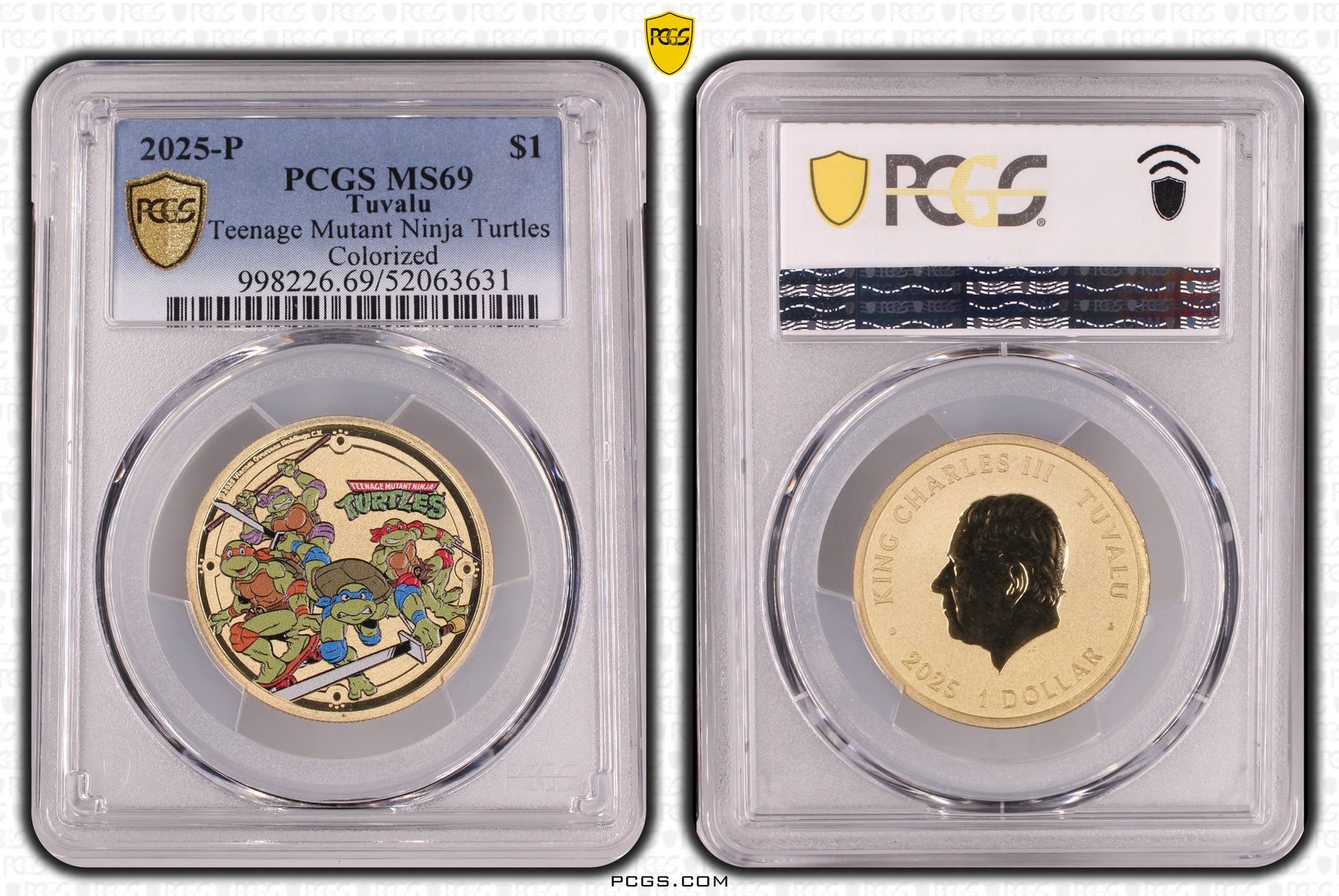 Tuvalu, Charles III, Teenage Mutant Ninja Turtles Colourised, One Dollar, 2025-P, PCGS MS69
