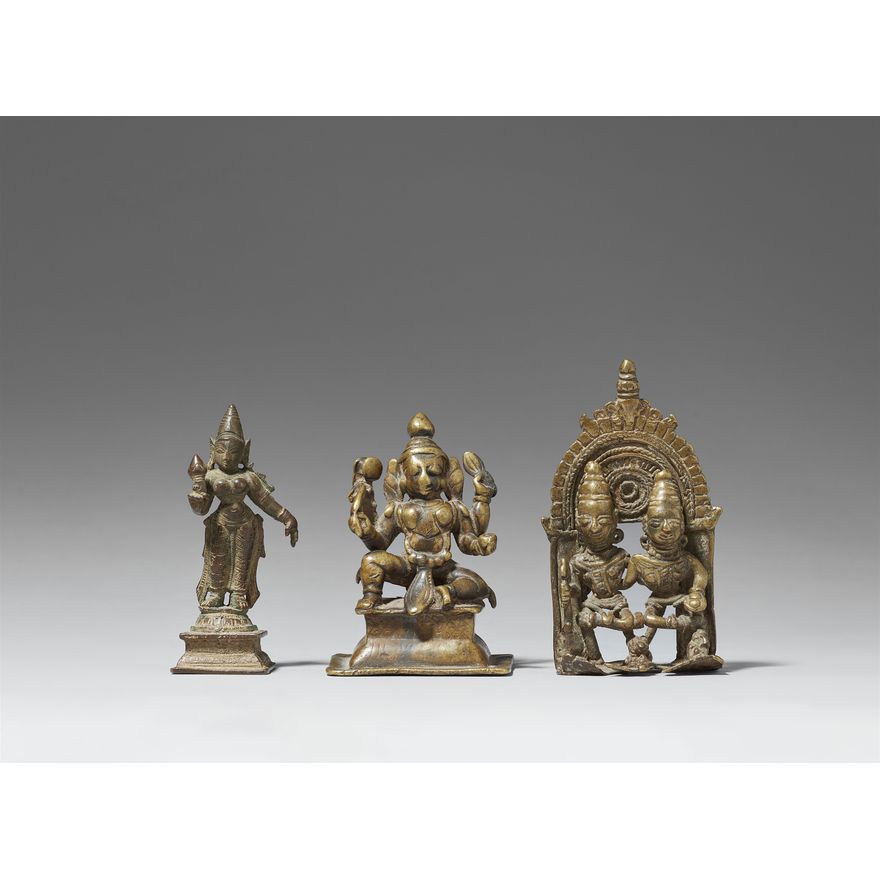 Three copper alloy figures. 19th century and earlier