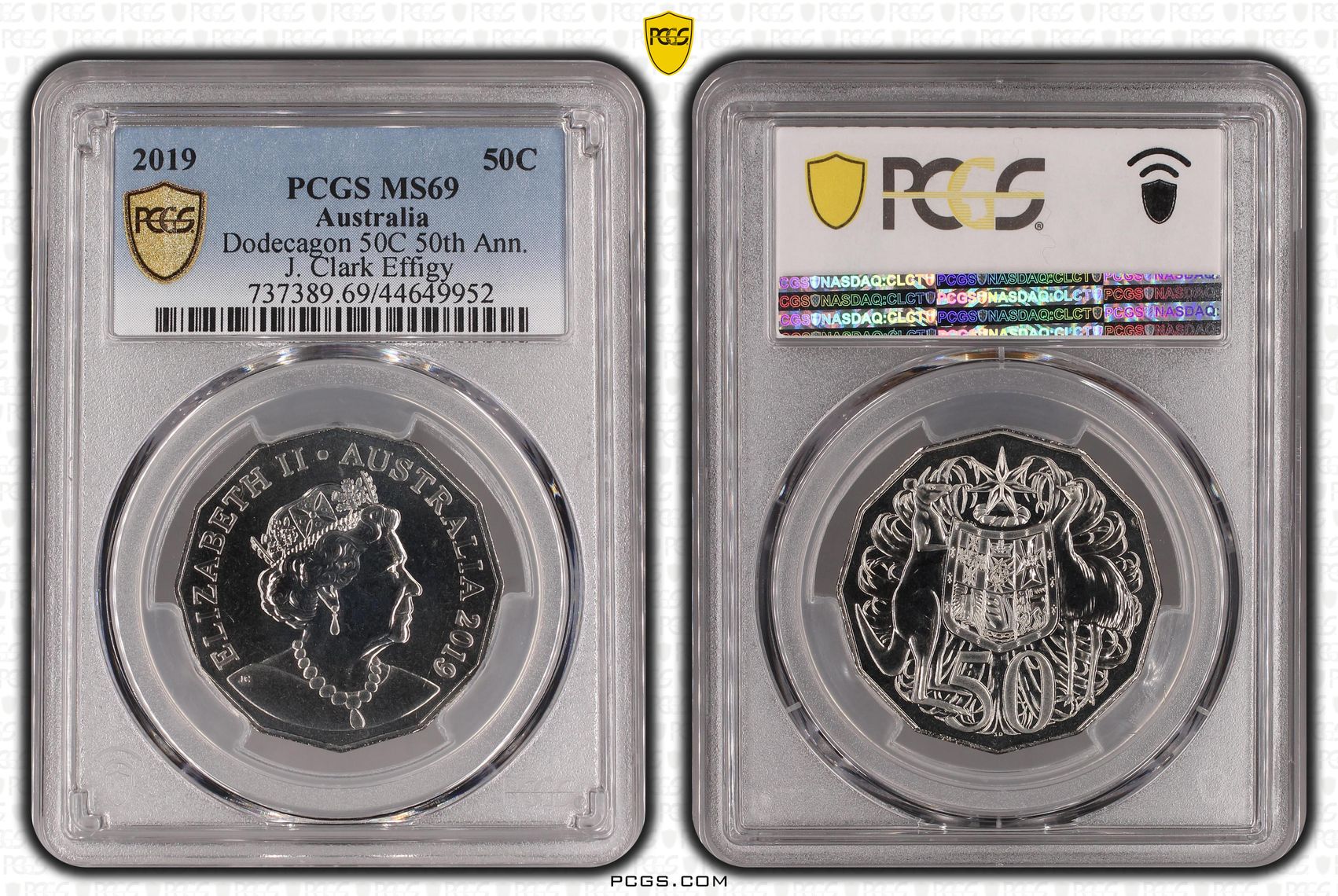 2019 Australia Fifty Cent, 50c Dodecagon 50C 50th Ann. J. Clark Effigy PCGS - MS69 -952