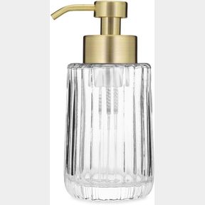 Rail19 Flora Fluted Soap Dispenser, Vintage Glass Refillable Pump Bottle for Bathroom, Kitchen Vanity Countertop, 10oz (Gold)