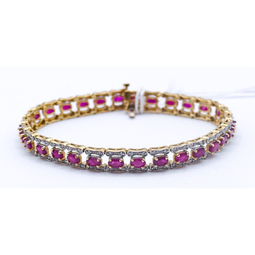 Ladies 10ctw Ruby & Diamond 14k Bracelet 8'' - 19.6 Grams
