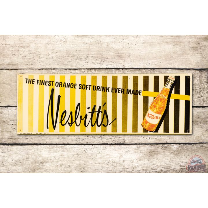 1958 Nesbitt's w/ Bottle Embossed Metal Sign TAC 9