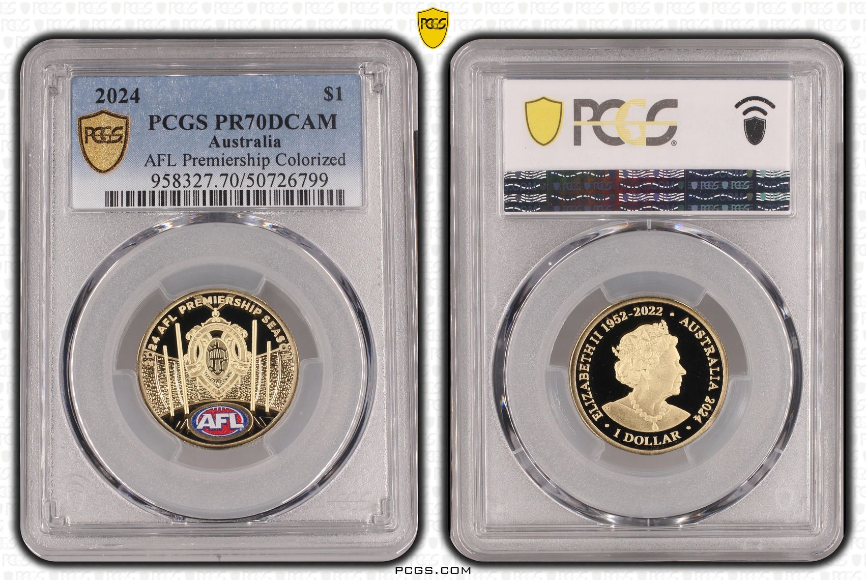 AFL Premiership Colorized, POP 13/0, One Dollar, 2024, PCGS PR70DCAM