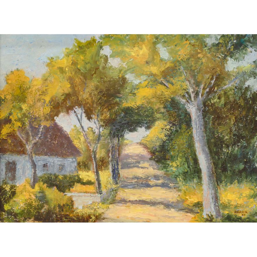 Ewald Herrik (Denmark) 'Road and Old Form'  1969 Oil Painting Framed-  25x31''