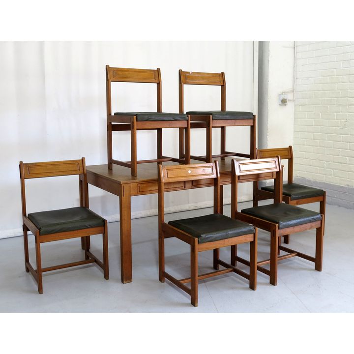 MID CENTURY EXTENSION DINING TABLE AND SET OF 6 CHAIRS