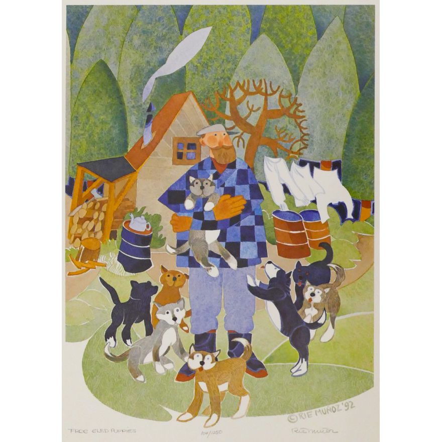 Rie Munoz ''Face Sled Puppies'' 1992 Signed Print 17.5'' x 13.25'' Sheet.