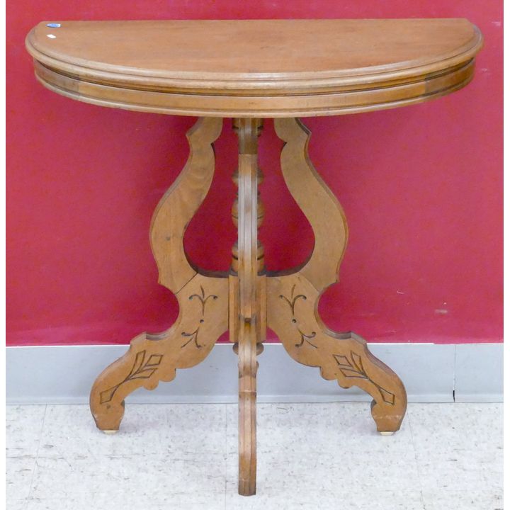 Victorian Walnut Demilune Table 27''x27''x12''