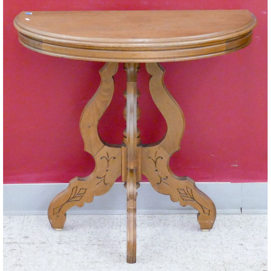 Victorian Walnut Demilune Table 27''x27''x12''
