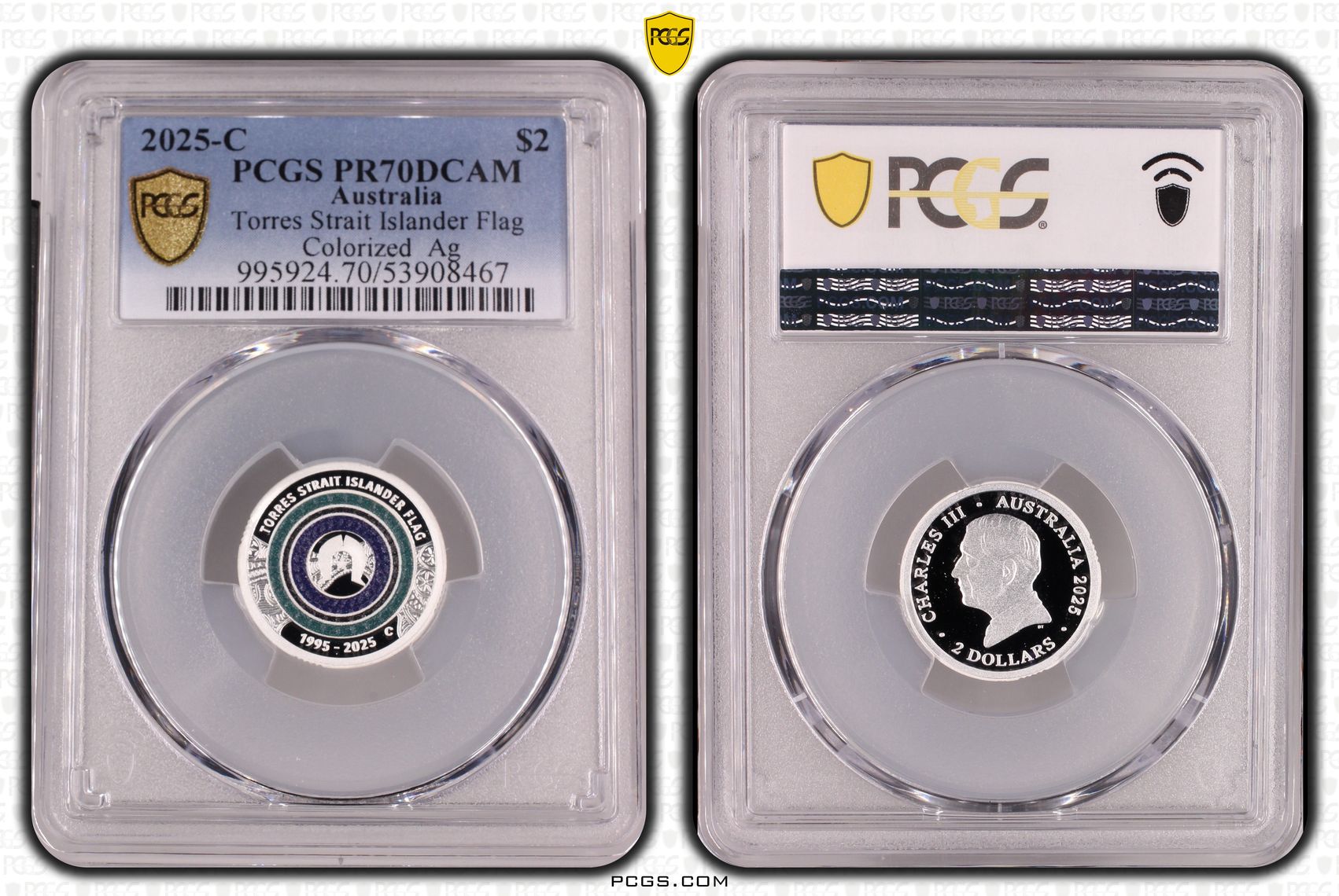 Torres Strait Islander Flag Colourised Silver, Two Dollar, 2025-C, PCGS PR70DCAM