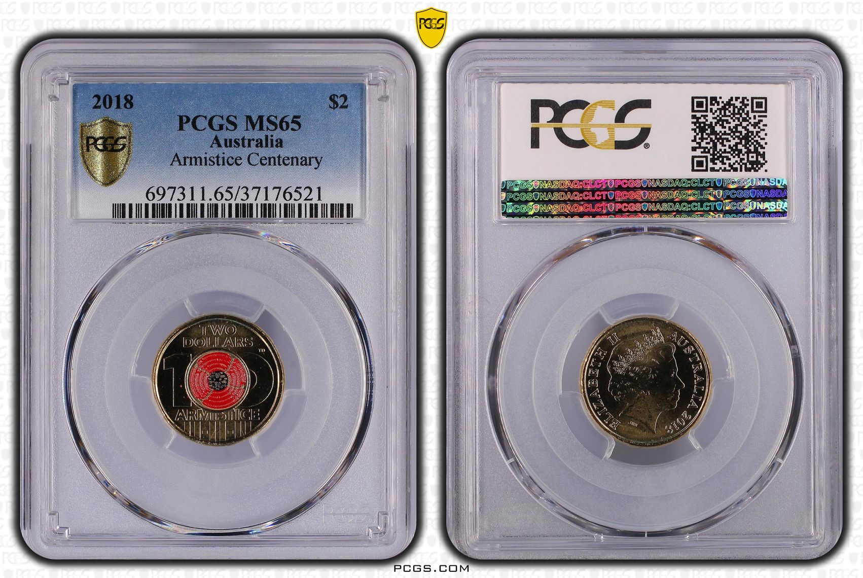 Armistice Centenary , Two Dollar, 2018, PCGS MS65