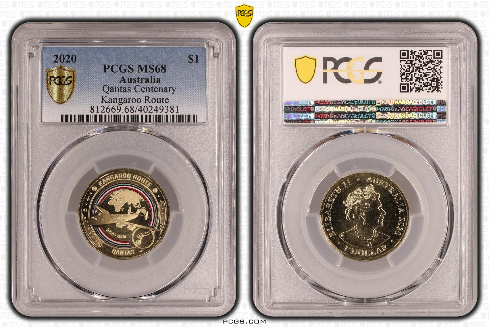 Qantas Centenary Kangaroo Route POP 12/0, One Dollar, 2020, PCGS MS68