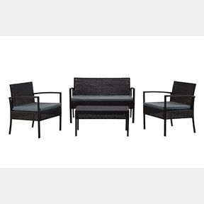 MANHATTAN COMFORT NOLI 4-PIECE PATIO CONVERSATION SET, OUTDOOR FURNITURE MADE OF STEEL RATTAN | INCLUDES 2 MODERN ARMCHAIRS, LOVES