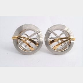 14CT WHITE AND ROSE GOLD EARRINGS WITH 18 DIAMONDS TOTAL CARAT WEIGHT =0.11CT COLOR G-H CLARITY VS/SI - 51543/85