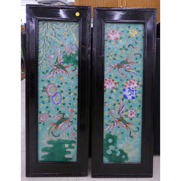 Pair Chinese Porcelain Phoenix Plaques- 35x13'' each