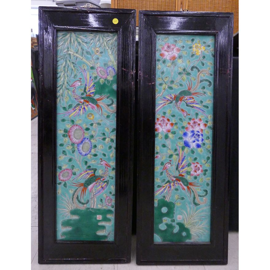 Pair Chinese Porcelain Phoenix Plaques- 35x13'' each