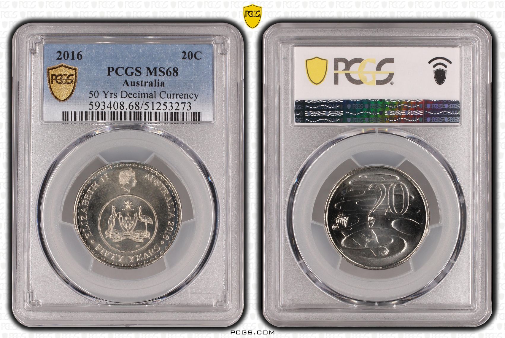50 Yrs Decimal Currency, Twenty Cent, 2016, PCGS MS68