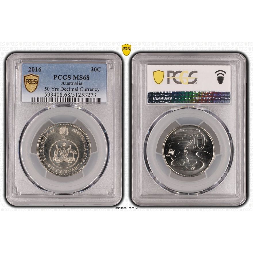 50 Yrs Decimal Currency, Twenty Cent, 2016, PCGS MS68