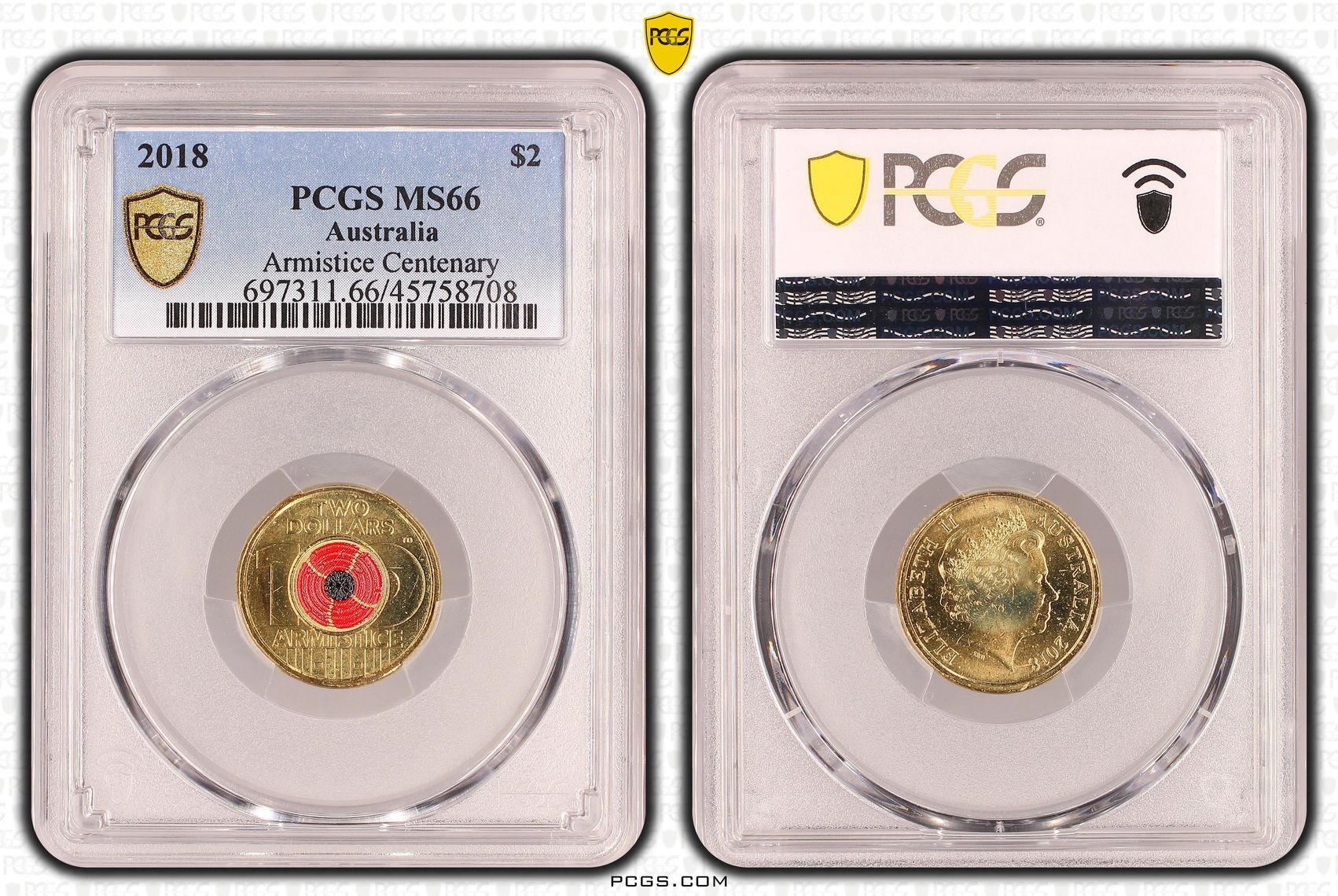 Armistice Centenary, Two Dollar, 2018, PCGS MS66