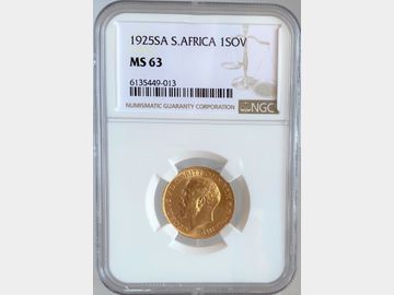 1925 GEORGE V SOUTH AFRICA MINT GOLD SOVEREIGN MS63