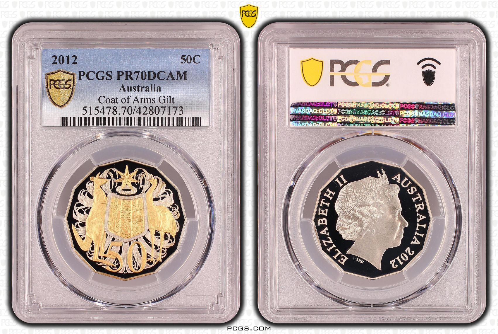 2012 Australia Fifty Cent, 50c Coat of Arms Gilt PCGS - PR70DCAM POP 26/0 -173