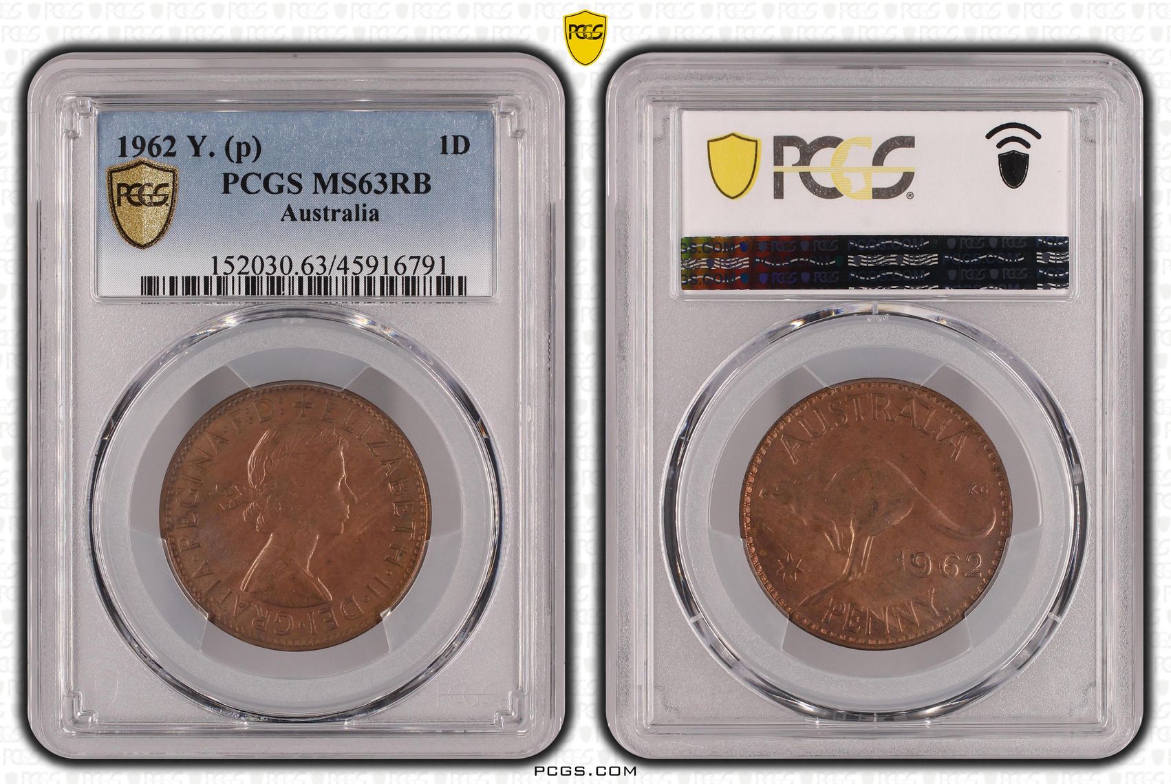 Elizabeth II, Penny, 1962, PCGS MS63RB