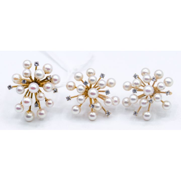 2pc Ladies 14k Starburst Pearl Ring and Earring Set 13.1 Grams TW