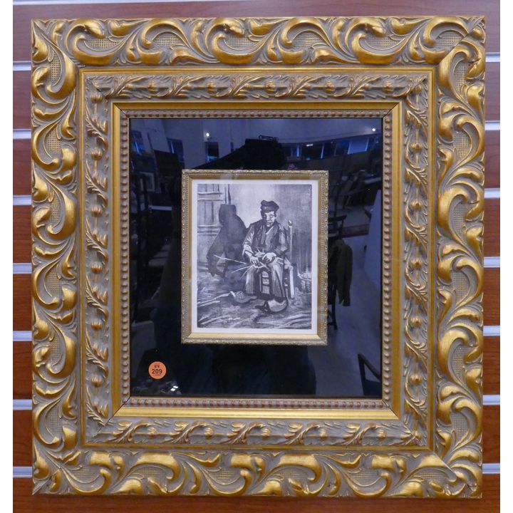 Vincent Van Gogh 'Le Vannier' Engraving on Japon Paper w/ COA in Ornate Gallery Frame- 21x19''